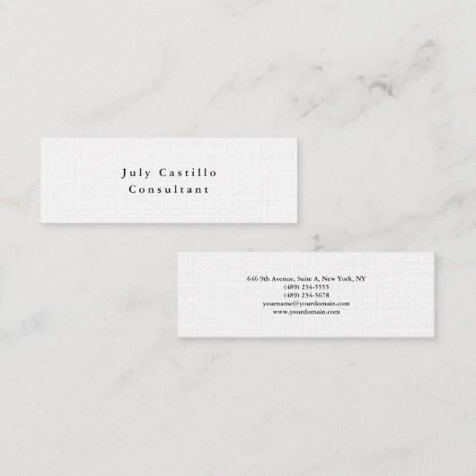 Gewoon elegant klassiek wit, minimalistisch ontwer mini visitekaartje (Voorkant / Achterkant)