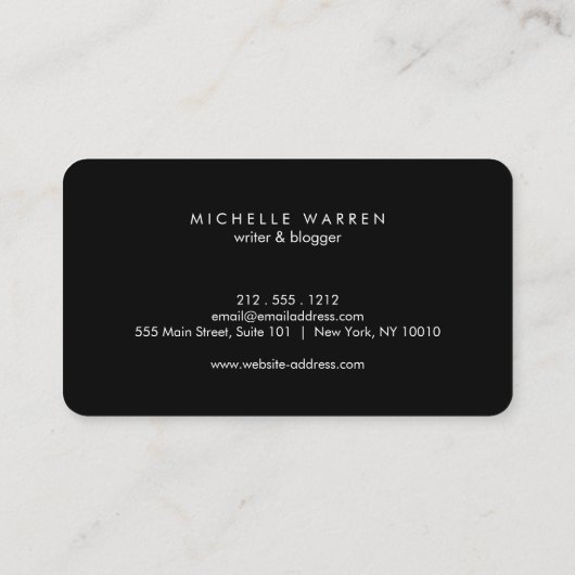 Gewoon elegant minimaal zwart visitekaartje (Achterkant)