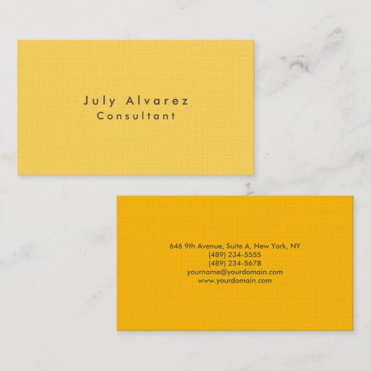Gewoon Elegant minimalistisch gele linen Visitekaartje (Voorkant / Achterkant)