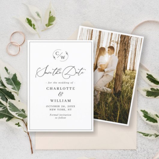 Gewoon Elegant minimalistische bruiloft foto Save The Date