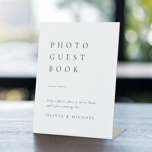 Gewoon Elegant modern bruiloft Foto Guest Book Reclamebord Met Voetstuk