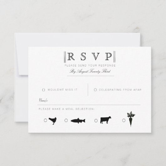 Gewoon elegant | Modern Zwart & Wit RSVP Kaartje (Voorkant)