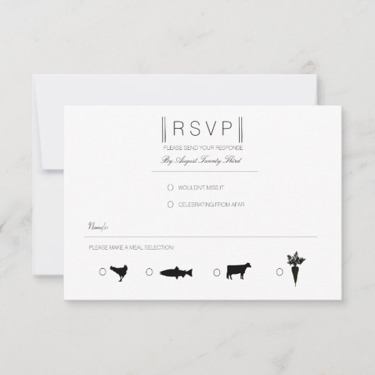 Gewoon elegant | Modern Zwart & Wit RSVP Kaartje (Voorkant)