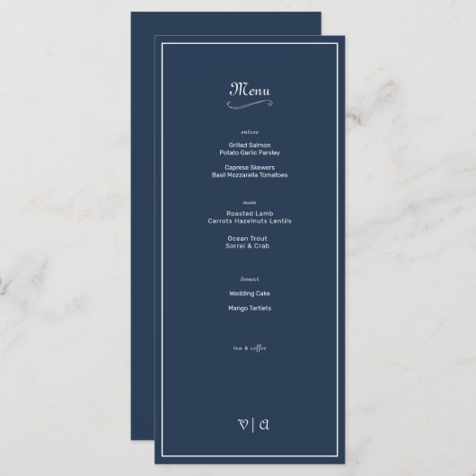Gewoon Elegant Nautisch Blauw 2 met Rand Menu (Voorkant / Achterkant)
