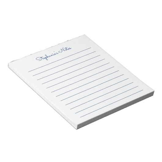 Gewoon Elegant Navy Blue Lined Personalized Notitieblok (Schuin)