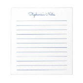 Gewoon Elegant Navy Blue Lined Personalized Notitieblok (Voorkant)