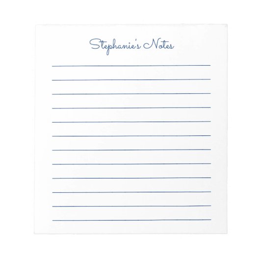 Gewoon Elegant Navy Blue Lined Personalized Notitieblok (Voorkant)
