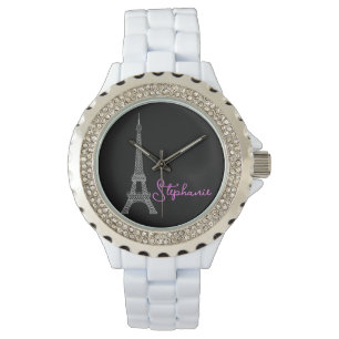 Gewoon elegant Paris Eiffeltoren zwart roze Horloge