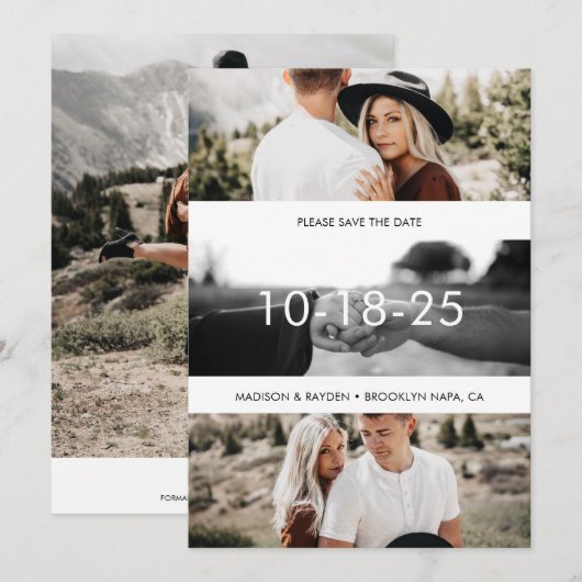Gewoon Elegant Photo Grid Wedding Save The Date (Voorkant / Achterkant)
