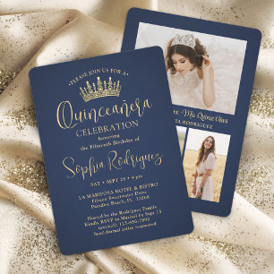 Gewoon Elegant Quinceañera 3 Foto Marine Blauw Gou Kaart