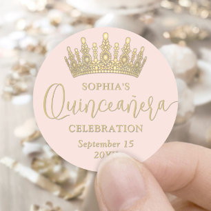 Gewoon Elegant Quinceañera Crown Blush Pink & Gold Ronde Sticker