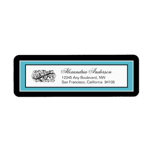 Gewoon elegant retouradres label (zwart/aqua) (Voorkant)