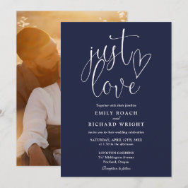 Gewoon Elegant Script Foto Navyblauw Bruiloft Kaart