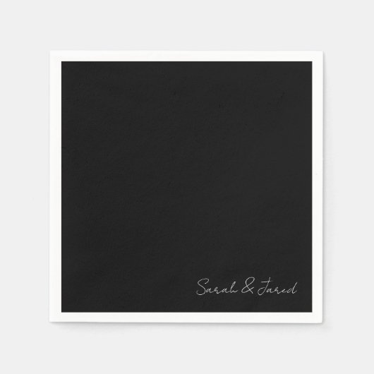 Gewoon elegant script namen zwart bruiloft cocktai servet (Voorkant)