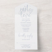 Gewoon Elegant Script Stof Blauw Bruiloft Lieven All In One Uitnodiging (Binnen)