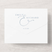 Gewoon Elegant Script Stof Blauw Bruiloft Lieven All In One Uitnodiging (Achterkant)