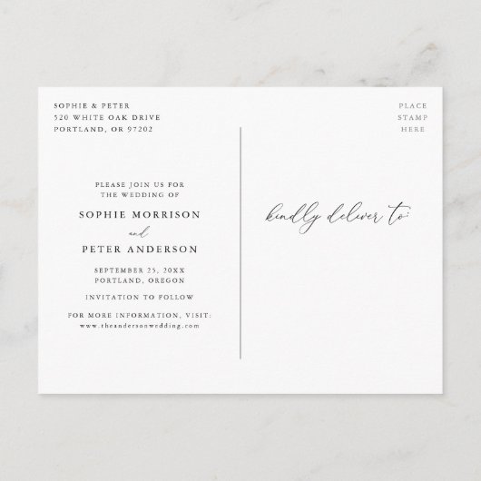 Gewoon Elegant Script Wijzig de datum uitstel Aankondigingskaart (Achterkant)