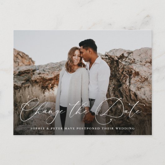 Gewoon Elegant Script Wijzig de datum uitstel Aankondigingskaart (Voorkant)
