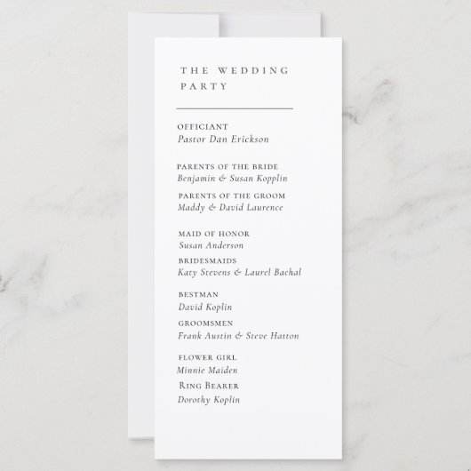 Gewoon Elegant Typografie Modern Wedding Programme (Achterkant)