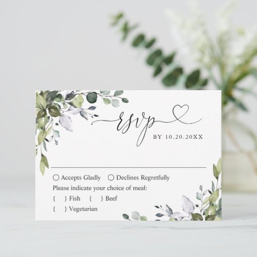 Gewoon Elegant Waterverf Eucalyptus Weddenschap RSVP Kaartje (Staand voorkant)