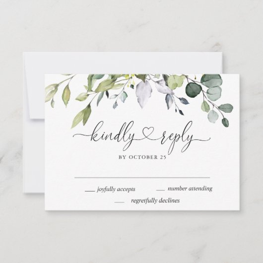 Gewoon Elegant Waterverf Eucalyptus Weddenschap RSVP Kaartje (Voorkant)