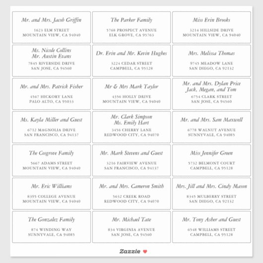 Gewoon elegante aangepaste bruiloft gast Adresetik Sticker (Vel)