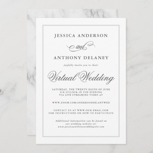 Gewoon elegante affaire virtuele bruiloft kaart (Voorkant / Achterkant)