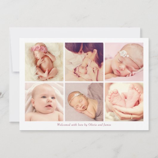Gewoon elegante baby meisje foto collage geboorte aankondiging (Achterkant)