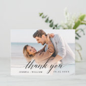 Gewoon elegante bruiloft Eenvoudige 3 foto Bedankkaart (Staand voorkant)