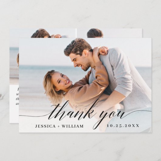 Gewoon elegante bruiloft Eenvoudige 3 foto Bedankkaart (Voorkant / Achterkant)