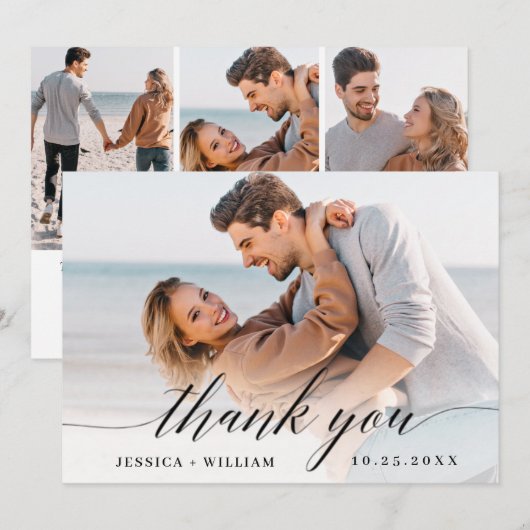 Gewoon elegante bruiloft Eenvoudige 4 foto Bedankkaart (Voorkant / Achterkant)