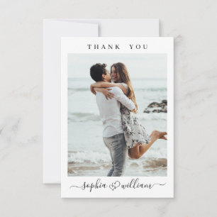 Gewoon elegante bruiloft harten eenvoudig 2 foto bedankkaart