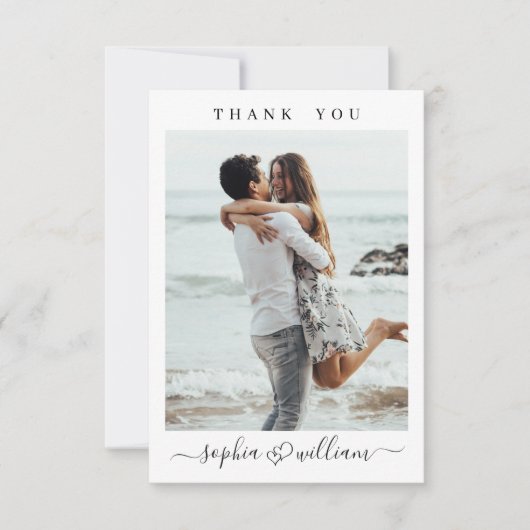 Gewoon elegante bruiloft harten eenvoudig 2 foto bedankkaart (Voorkant)