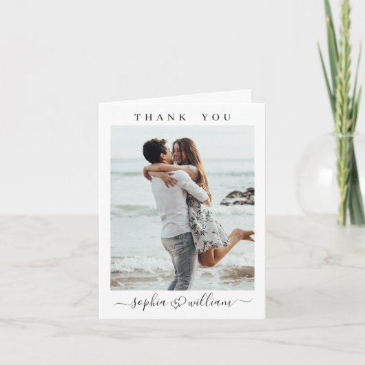 Gewoon elegante bruiloft harten eenvoudig 2 foto bedankkaart (Voorkant)