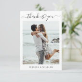Gewoon elegante bruiloft harten eenvoudig 2 foto bedankkaart (Staand voorkant)