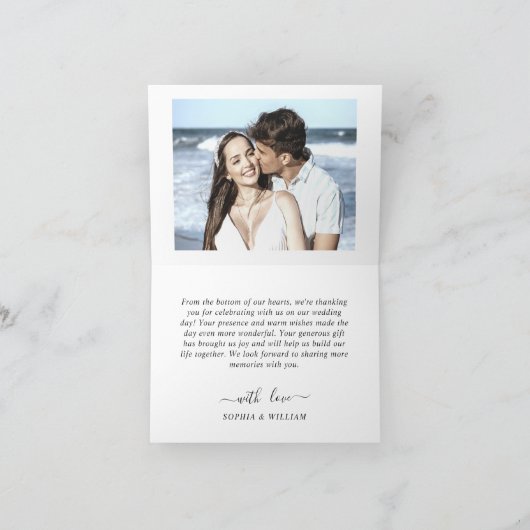 Gewoon elegante bruiloft harten eenvoudig 2 foto bedankkaart (Binnen)