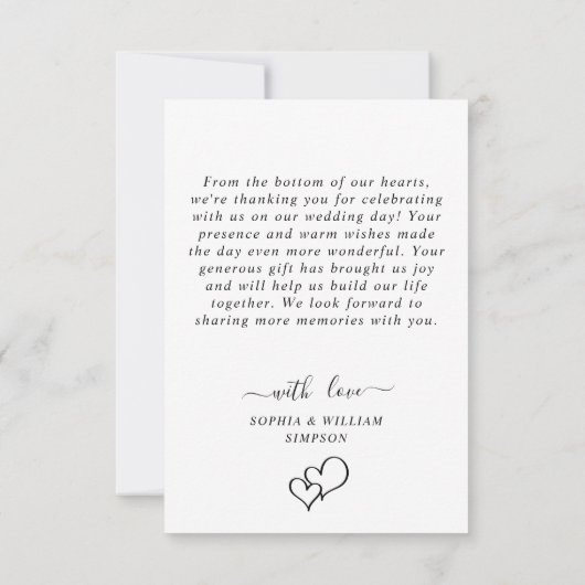 Gewoon elegante bruiloft harten eenvoudige foto bedankkaart (Achterkant)