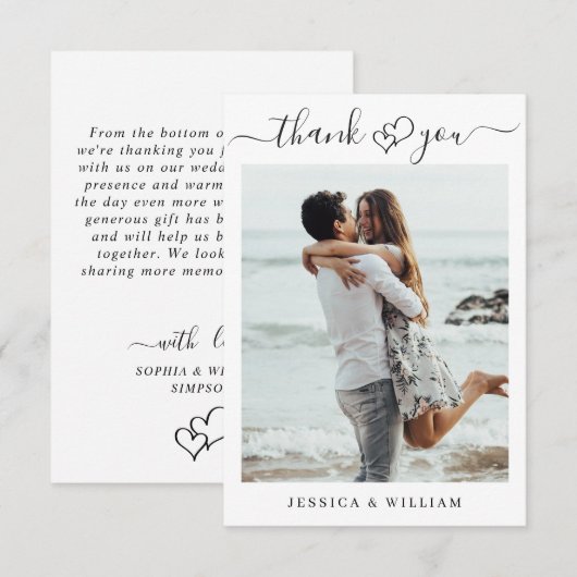 Gewoon elegante bruiloft harten eenvoudige foto bedankkaart (Voorkant / Achterkant)