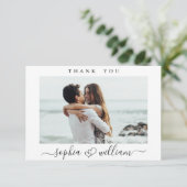 Gewoon elegante bruiloft harten eenvoudige foto bedankkaart (Staand voorkant)