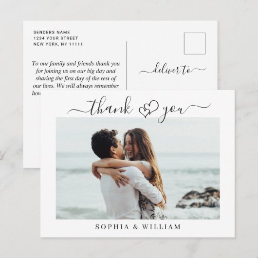 Gewoon elegante bruiloft harten foto dank u briefkaart (Voorkant / Achterkant)