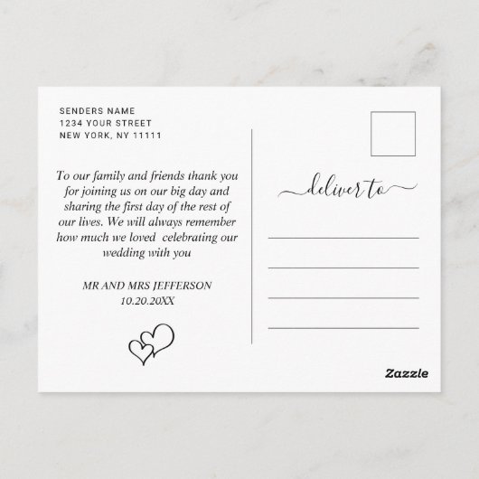Gewoon elegante bruiloft harten foto dank u briefkaart (Achterkant)