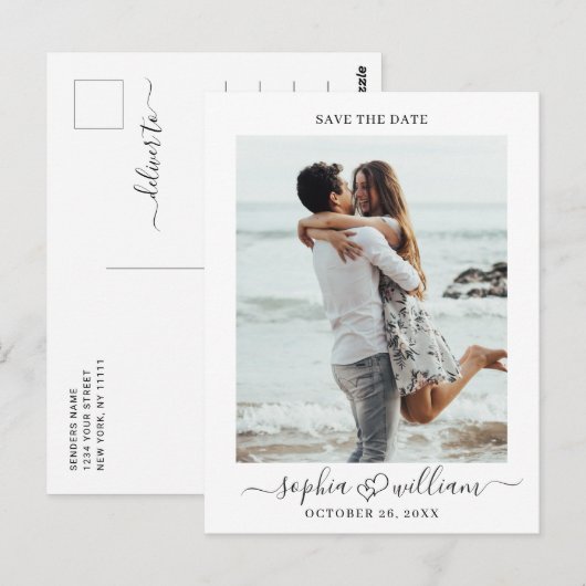 Gewoon elegante bruiloft harten opslaan van de dat briefkaart (Voorkant / Achterkant)