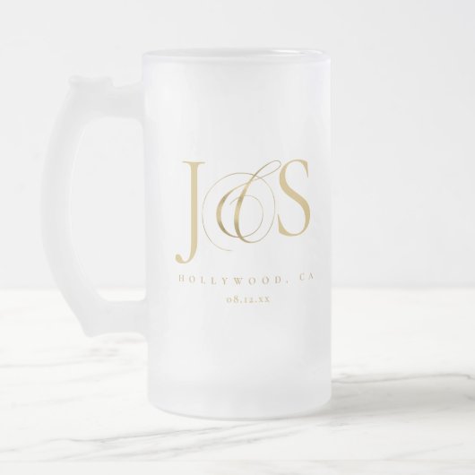 Gewoon Elegante Bruiloft Initialen Goud ID1022 Matglas Bierpul (Links)