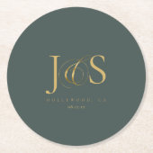 Gewoon Elegante Bruiloft Initialen Groene ID1022 Ronde Kartonnen Onderzetter (Voorkant)