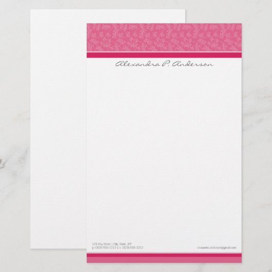 Gewoon Elegante Custom Designer Fuschia Stationery Briefpapier (Voorkant / Achterkant)
