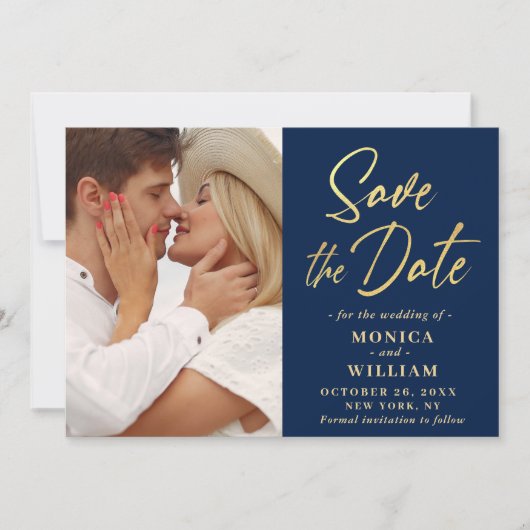 Gewoon elegante foto bruiloft eenvoudig modern save the date (Voorkant)