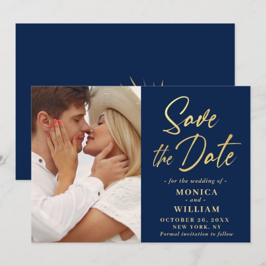 Gewoon elegante foto bruiloft eenvoudig modern save the date (Voorkant / Achterkant)