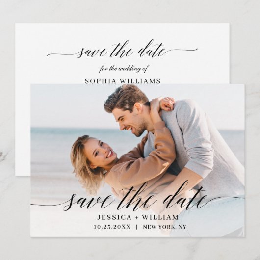 Gewoon elegante foto bruiloft hart eenvoudig moder save the date (Voorkant / Achterkant)