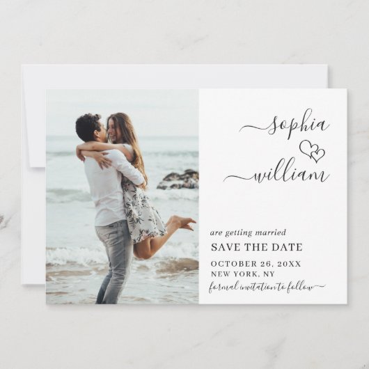 Gewoon elegante foto bruiloft harten eenvoudig mod save the date (Voorkant)