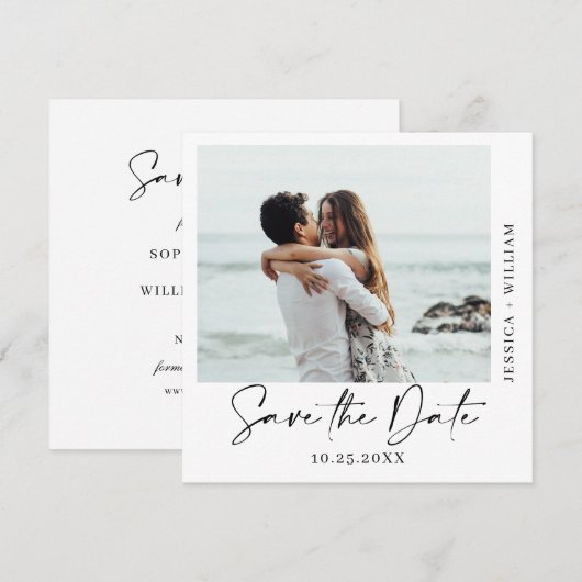 Gewoon elegante foto bruiloft harten eenvoudig mod save the date (Voorkant / Achterkant)